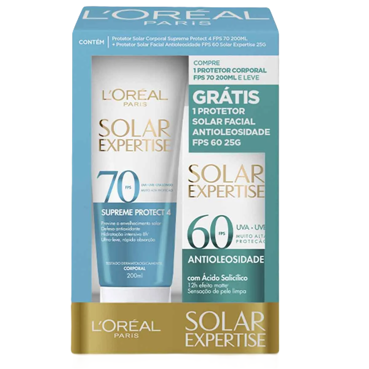 Kit Prot Solar Loreal Expertise Supreme Fps 70 200 Ml+Facial Antioliosidade Fps 60 25 G