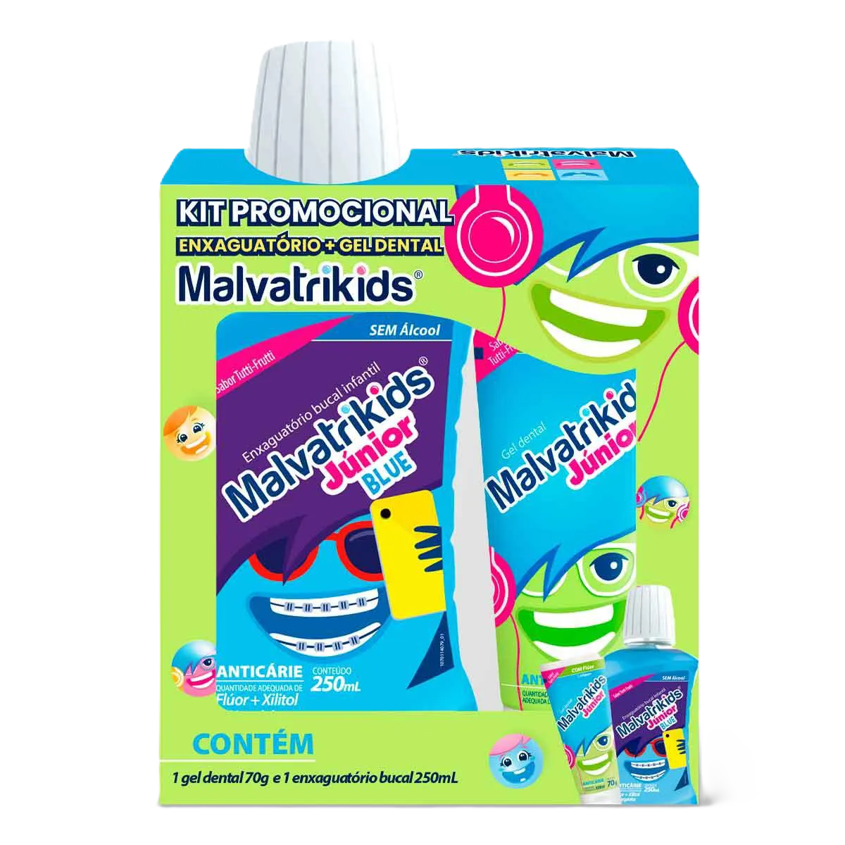 Kit Malvatrikids Jr Gel Dent 70 G+Enxagu 250 Ml S/Alcool Tutti Frutti