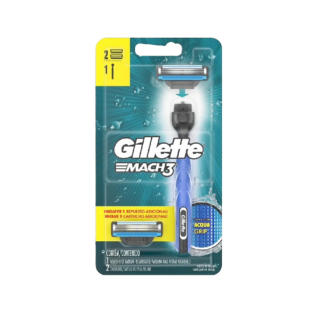 Kit Ap Gillette Mach3 Acqua Grip Reg 1 Un+ 2 Carga