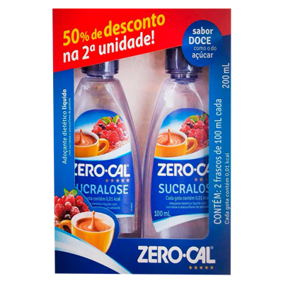 Kit Zero Cal Sucralose Liq 100 Ml 50% Desc Na 2 Un